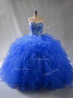 Sleeveless Tulle Floor Length Lace Up 15th Birthday Dress in Royal Blue with Beading and Ruffles(SKU PSSW1033-1BIZ)