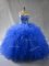 Sleeveless Tulle Floor Length Lace Up 15th Birthday Dress in Royal Blue with Beading and Ruffles