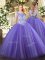 Super Floor Length Lavender Quinceanera Dresses Scoop Sleeveless Zipper