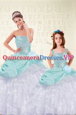 Clearance Ruffled Ball Gowns Vestidos de Quinceanera Aqua Blue Sweetheart Organza and Taffeta Sleeveless Floor Length Lace Up