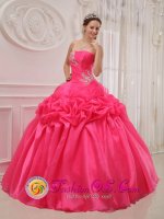 Somerset Wisconsin/WI Ruched and Beading For Popular Hot Pink Quinceanera Dress With Taffeta and organza