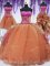 Custom Design Four Piece Orange Sleeveless Embroidery and Ruffles Floor Length Quinceanera Dress