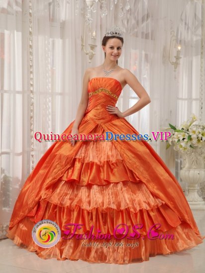 Oppland Norway Exquisite Orange Red Ruffles Layered Quinceanera Dresses With Appliques and Ruch In Michigan - Click Image to Close