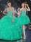 Turquoise Organza Lace Up Sweetheart Sleeveless Floor Length 15 Quinceanera Dress Beading and Ruffles