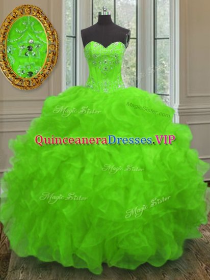 Flare Sleeveless Lace Up Floor Length Beading and Embroidery and Ruffles Vestidos de Quinceanera - Click Image to Close