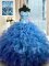 Floor Length Blue Sweet 16 Dresses Sweetheart Sleeveless Lace Up