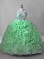 Pretty Sweetheart Sleeveless Fabric With Rolling Flowers Quince Ball Gowns Beading Brush Train Lace Up