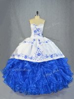 Sweetheart Sleeveless Sweet 16 Dresses Brush Train Beading and Embroidery and Ruffles Blue And White Organza(SKU PSSW1008BIZ)