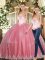 Affordable Watermelon Red Sleeveless Beading and Appliques Floor Length 15th Birthday Dress
