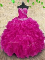 Luxury Ball Gowns Quince Ball Gowns Fuchsia Sweetheart Organza Sleeveless Floor Length Lace Up