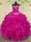 Luxury Ball Gowns Quince Ball Gowns Fuchsia Sweetheart Organza Sleeveless Floor Length Lace Up