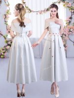Fancy Satin Scoop Short Sleeves Lace Up Appliques Court Dresses for Sweet 16 in Silver(SKU BMT0398BBIZ)