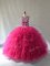 Hot Pink Lace Up Quinceanera Dress Beading Sleeveless