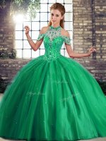 Clearance Green Ball Gowns Beading Quinceanera Gown Lace Up Tulle Sleeveless(SKU SJQDDT2110002-5BIZ)