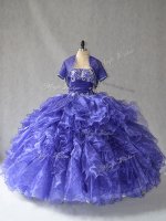 Traditional Blue Sleeveless Beading and Ruffles Floor Length 15th Birthday Dress