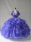 Traditional Blue Sleeveless Beading and Ruffles Floor Length 15th Birthday Dress
