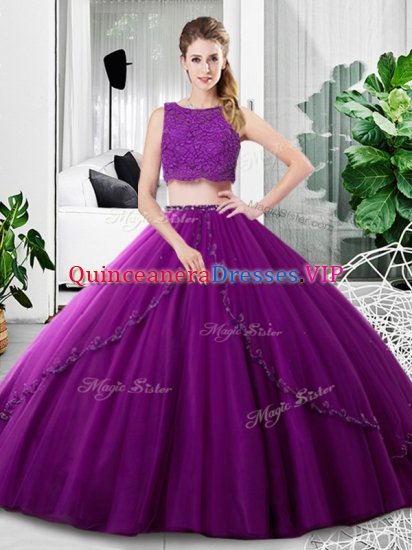 Modern Scoop Sleeveless Tulle Sweet 16 Dress Lace and Ruching Zipper - Click Image to Close