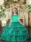 Floor Length Lace Up Little Girls Pageant Dress Turquoise for Party and Wedding Party with Ruffled Layers