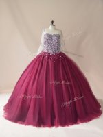 Burgundy Ball Gowns Beading Quinceanera Gown Lace Up Tulle Long Sleeves(SKU PSSW0930BIZ)