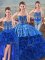 Glamorous Fabric With Rolling Flowers Sweetheart Sleeveless Lace Up Embroidery and Ruffles Vestidos de Quinceanera in Royal Blue
