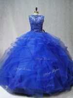 Glamorous Royal Blue Sleeveless Beading and Ruffles Lace Up 15 Quinceanera Dress