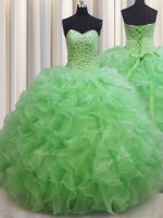 Ball Gowns Beading and Ruffles Vestidos de Quinceanera Lace Up Organza Sleeveless Floor Length(SKU PSSW0487-1BIZ)