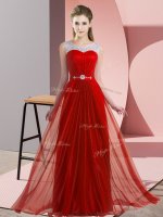 Spectacular Red Empire Scoop Sleeveless Chiffon Floor Length Lace Up Beading Quinceanera Dama Dress