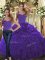 Smart Purple Organza Lace Up Halter Top Sleeveless Floor Length Quinceanera Gown Ruffles
