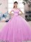 Ball Gowns Ball Gown Prom Dress Lilac Off The Shoulder Tulle Short Sleeves Floor Length Lace Up