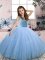 Blue Lace Up Kids Formal Wear Beading Sleeveless Floor Length