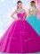Scoop Fuchsia Quinceanera Gown Military Ball and Sweet 16 and Quinceanera with Beading and Sequins High-neck Sleeveless Zipper