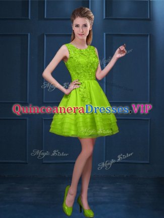 Green Tulle Zipper Scoop Sleeveless Knee Length Quinceanera Court Dresses Lace and Ruffled Layers