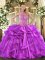 Eye-catching Sleeveless Organza Floor Length Lace Up Quinceanera Dress in Purple with Beading and Embroidery and Ruffles