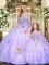 Floor Length Lace Up 15 Quinceanera Dress Lavender for Military Ball and Sweet 16 and Quinceanera with Beading and Appliques and Ruffles