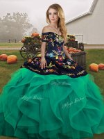 Simple Sleeveless Lace Up Floor Length Embroidery and Ruffles Sweet 16 Dress