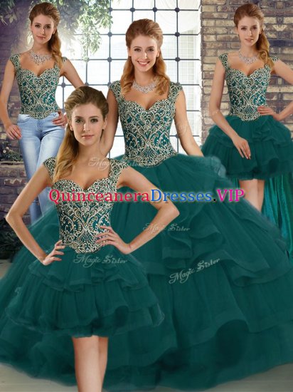 Classical Peacock Green Sleeveless Beading and Ruffles Floor Length Quinceanera Dresses - Click Image to Close