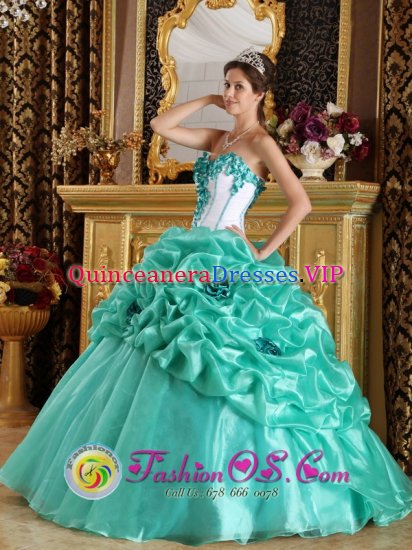 Sweetheart Discount Turquoise Quinceanera Dress In Gilbert AZ Quinceanera Party With Hand Made Flower - Click Image to Close