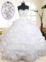 White 15th Birthday Dress Military Ball and Sweet 16 and Quinceanera with Beading and Pick Ups Sweetheart Sleeveless Lace Up