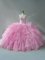 Fine Baby Pink Sleeveless Beading and Ruffles Lace Up Ball Gown Prom Dress