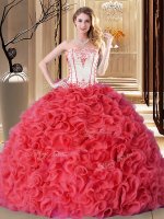 Beauteous Floor Length Coral Red 15 Quinceanera Dress Strapless Sleeveless Lace Up