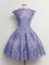 Noble Lavender A-line Lace Dama Dress for Quinceanera Lace Up Tulle Cap Sleeves Knee Length