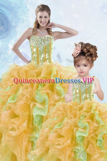 Multi-color Sweetheart Neckline Beading and Ruffles and Sequins 15th Birthday Dress Sleeveless Lace Up - Click Image to Close
