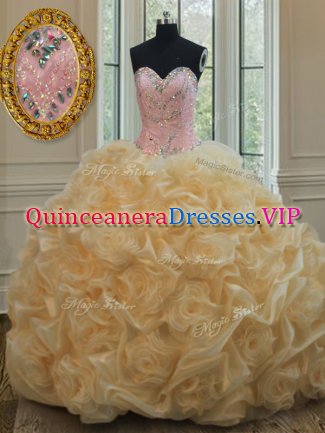 Exceptional Champagne Lace Up Quinceanera Gowns Beading Sleeveless Floor Length