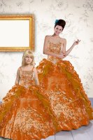 Taffeta Strapless Sleeveless Lace Up Beading and Embroidery and Pick Ups Vestidos de Quinceanera in Orange