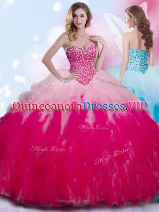Multi-color Ball Gowns Beading and Ruffles Sweet 16 Dresses Lace Up Tulle Sleeveless Floor Length