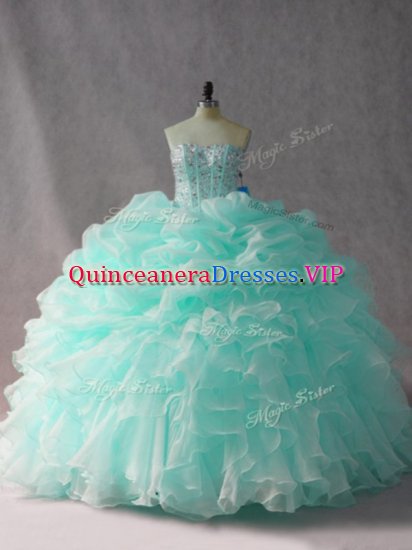 Modest Sleeveless Brush Train Side Zipper Beading and Ruffles and Pick Ups Quinceanera Dress - Click Image to Close
