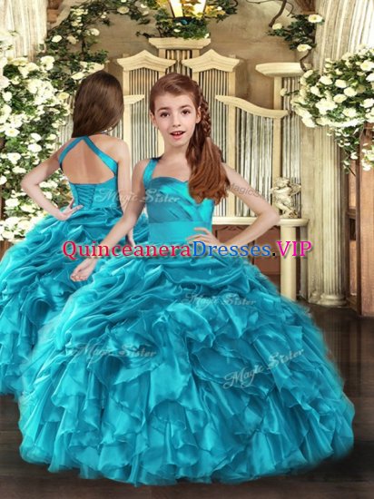 Baby Blue Lace Up Straps Ruffles and Ruching Child Pageant Dress Organza Sleeveless - Click Image to Close