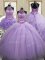 High End Three Piece Halter Top Lavender Sleeveless Sequins Lace Up Quince Ball Gowns