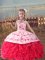 Attractive Coral Red Lace Up Halter Top Beading and Embroidery and Ruffles Little Girl Pageant Gowns Organza Sleeveless