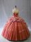 Rust Red Sleeveless Brush Train Appliques and Ruffles Quince Ball Gowns